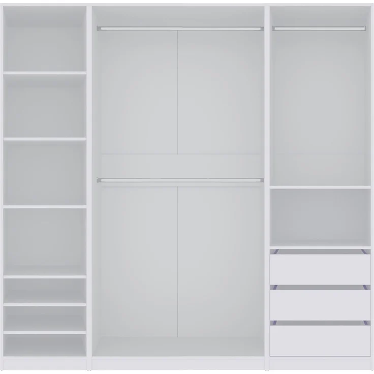 Marmex Möbel TRES SET J(B) Kleiderschranksystem, offener Kleiderschrank mit Kleiderbügeln, Regalen, Schubladen, multifunktionales Kleiderschrankset für Schlafzimmer, laminierte Spanplatte, weiß, 210x206x51 cm – Bild 1