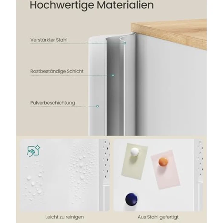 SONGMICS Aufbewahrungsschrank, Metallschrank, mit 4 Türen, Magnetverschluss, Verstellbarer Einlegeboden, Stahlgestell, 40 x 141 x 76 cm, wolkenweiß-eichenbeige LSC205WC01 – Bild 5