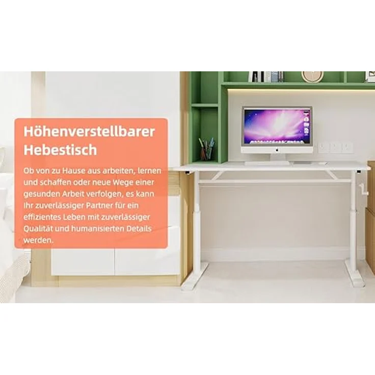 Ball & Cast Höhenverstellbarer Schreibtisch Manuell (60x120 cm), Tisch Computertisch für Erwachsene, Einfach & Zeitsparend Montierbar, Weiß – Bild 4