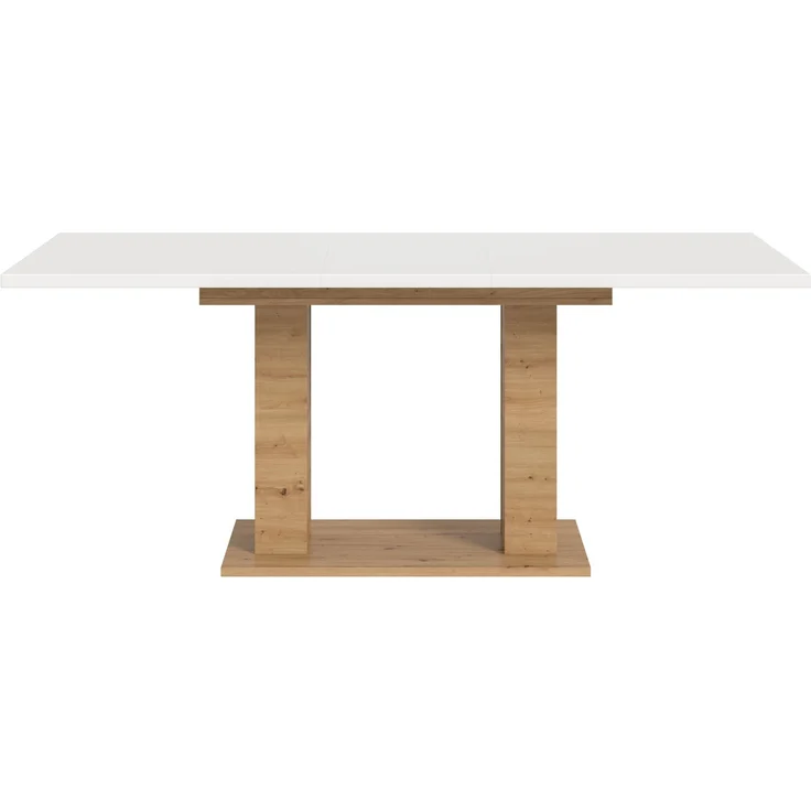 Ausziehbarer Esstisch (B/H/T): 150-190x76x80 in Artisan Nachbildung und weiß Nachbildung mit Doppelsäulen-Fußgestell – Bild 2