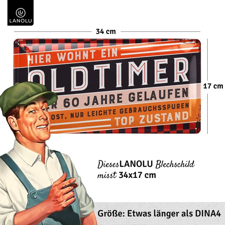 LANOLU Blechschild Oldtimer 60 Jahre - 17x34cm – Metall – Mehrfarbig – 17119 – Bild 4