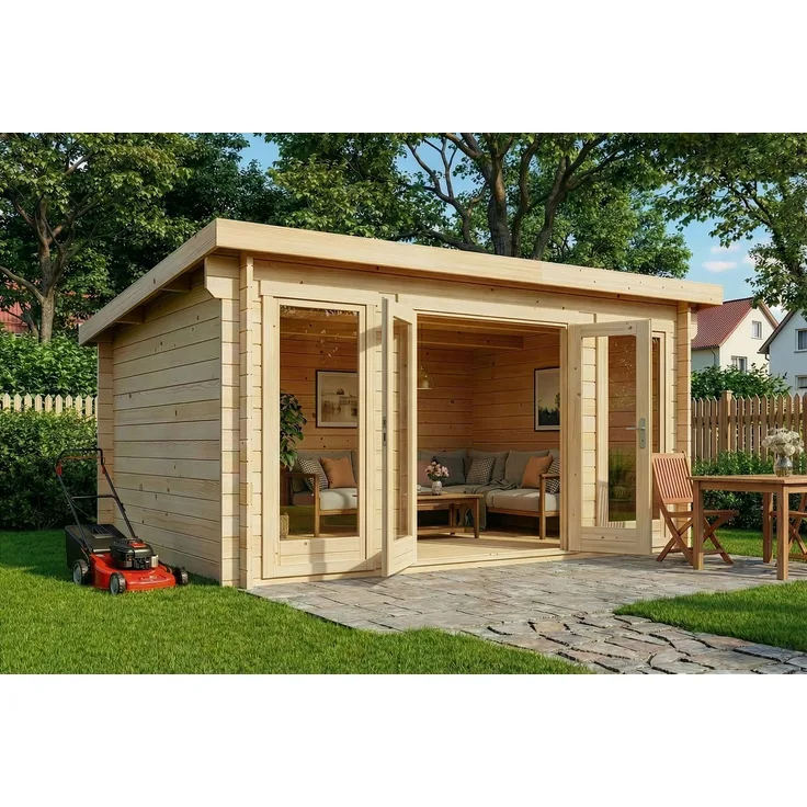 Alpholz Gartenhaus Atrium F Gartenhaus aus Holz Holzhaus mit 70 mm Wandstärke Blockbohlenhaus mit Montagematerial