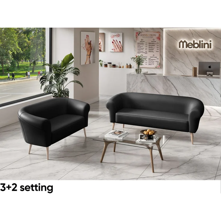 MEBLINI Sofa-Set EMILIA 3+2 - Creme Kunstleder - für Wohnzimmer - Mini Lounge für fünf Personen - Küchensofa - Sofa Klein - Sitzgarnitur - Polstergarnitur - Sofagarnituren – Bild 2