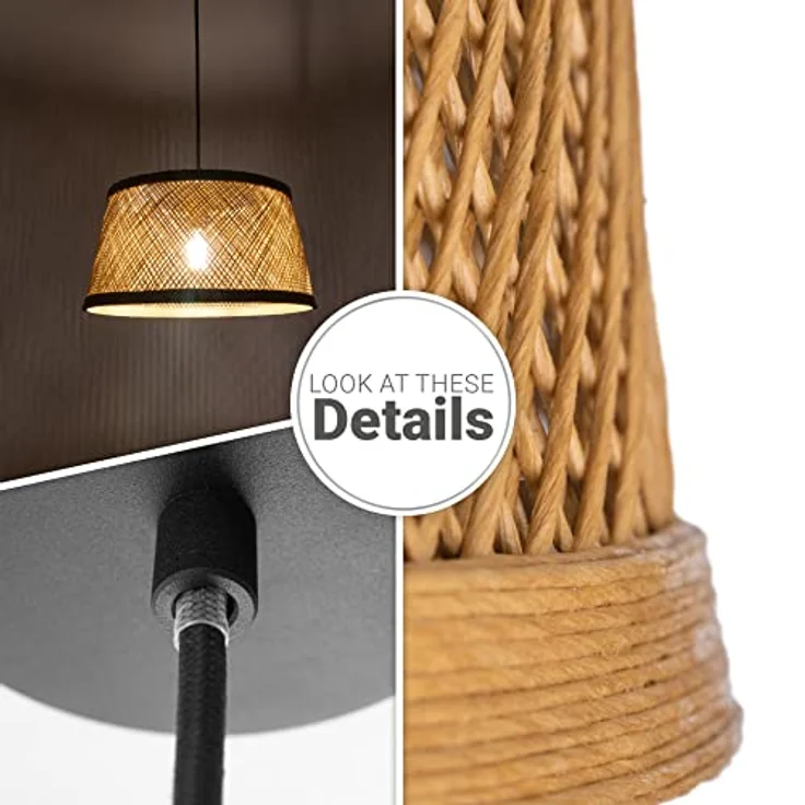 Paco Home Deckenlampe Bambus Hängeleuchte Boho, Vintage Korblampe Natur (Ø42 cm), E27 Fassung, inklusive Dübel und Schrauben – Bild 4