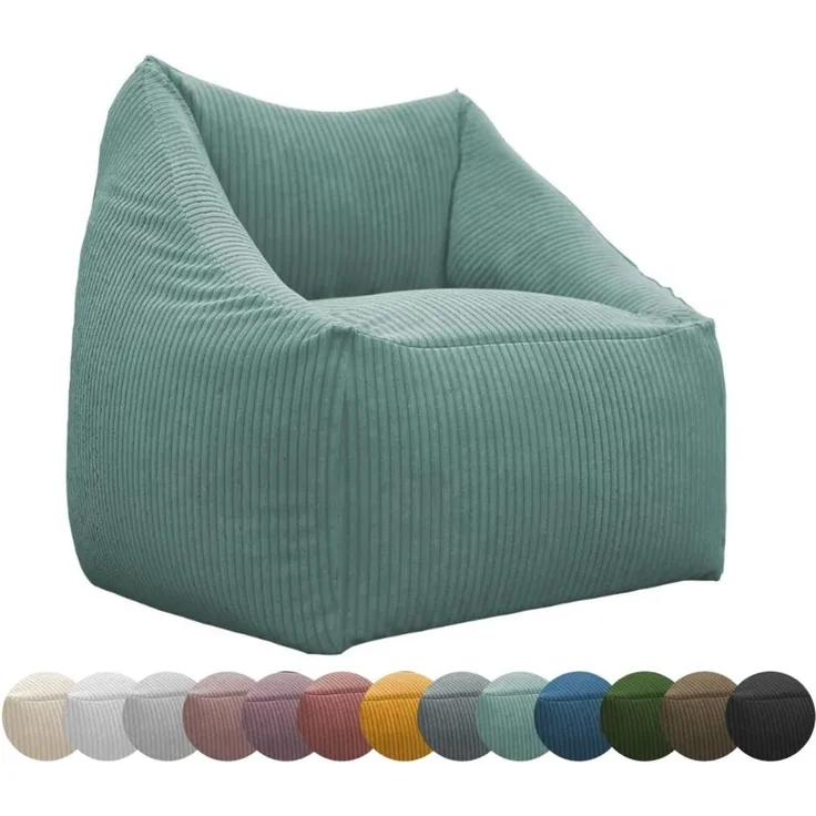 chilly pilley Mini Cord Sitzsack Sitzkissen EPS-Perlen Füllung Bodenkissen Sessel Gartenkissen Kissen Lounge mit Rückenlehne Sitz (Türkis)