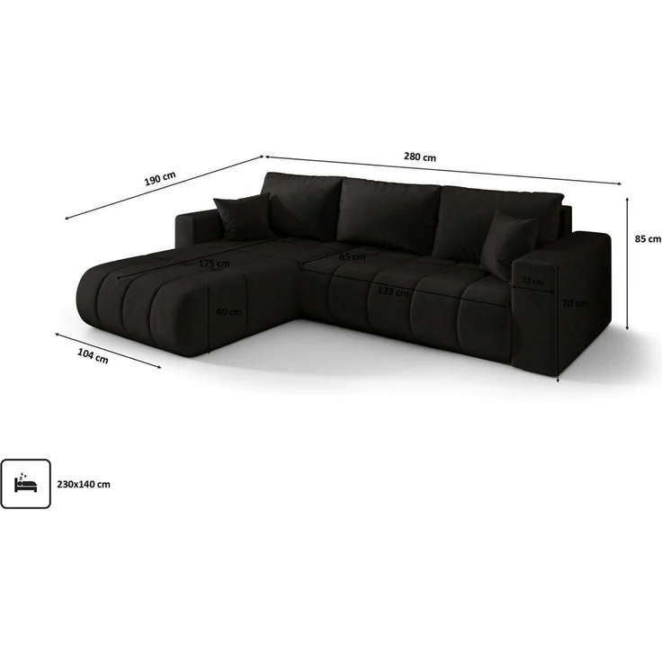 Kaiser Möbel Ecksofa Sofa L-form mit Schlaffunktion im Veloursstoff Monolith MILO PREMIUM, Ecksofa, Hydrophobe Beschichtung,Pflegeleicht,Abriebfest,Modernes Design – Bild 3