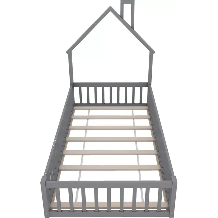 Hausbett mit Lattenrost und Rausfallschutz, 90x200 cm, Kinderbett, Jugendbett, Kiefer – Bild 6