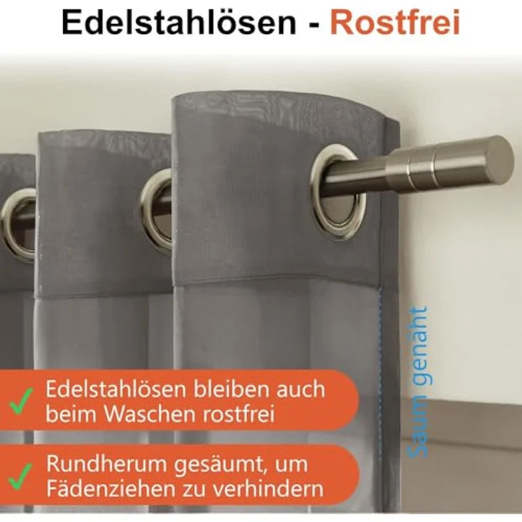 2er Set Ösenvorhang Voile 245 cm dunkelgrau transparent - Farbe: Dunkelgrau – Bild 4