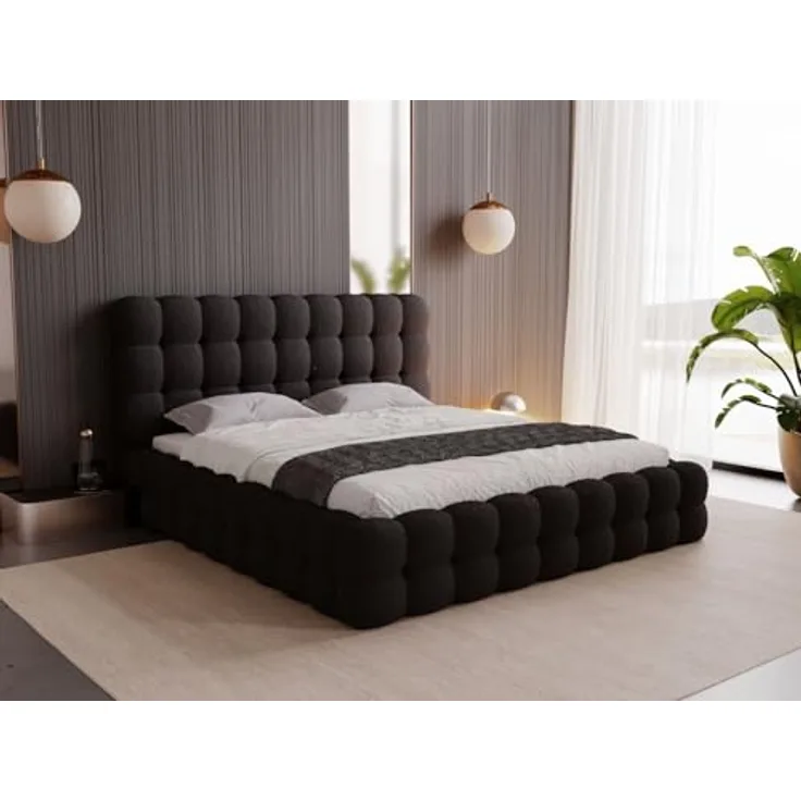 Graingold Polsterbett Twist, Schwarz, 160x200 cm, Oeko-Tex®, Handmade in Europe, mit Bettbox und gepolstertem Kopfteil