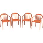 Outsunny Gartenstuhl aus Kunststoff, mit Armlehne, Rückenlehne, stapelbar (wetterfest Gartenstühle, 4 St), bis 120 kg belastbar Gartenmöbel für Hinterhof, Garten, Balkon Rot