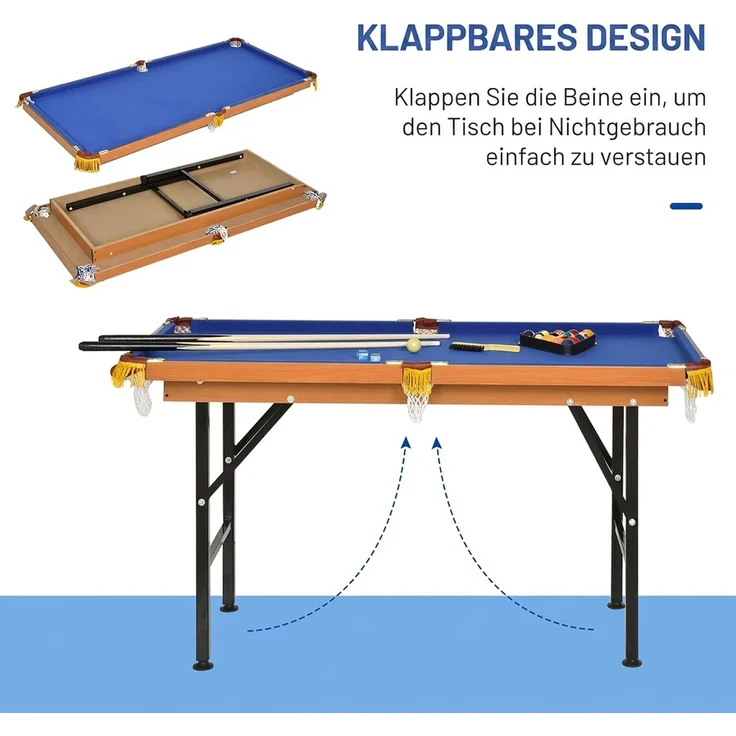 HOMCOM Billardtisch, Metall, MDF, Himmelblau, 140 x 63 x 75 cm – Bild 4