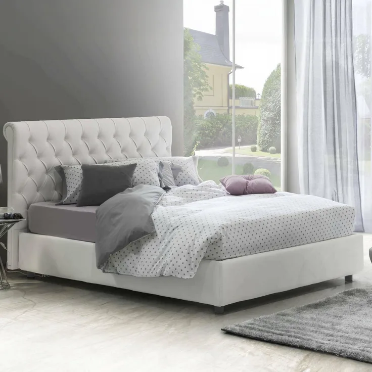 Talamo Italia - Claretta-Doppelbett, Bettkasten und Kopfteil aus Öko-Leder, 100 % Made in Italy, Öffnung vorne, Weiß, geeignet für eine Matratze von 160 x 190 cm