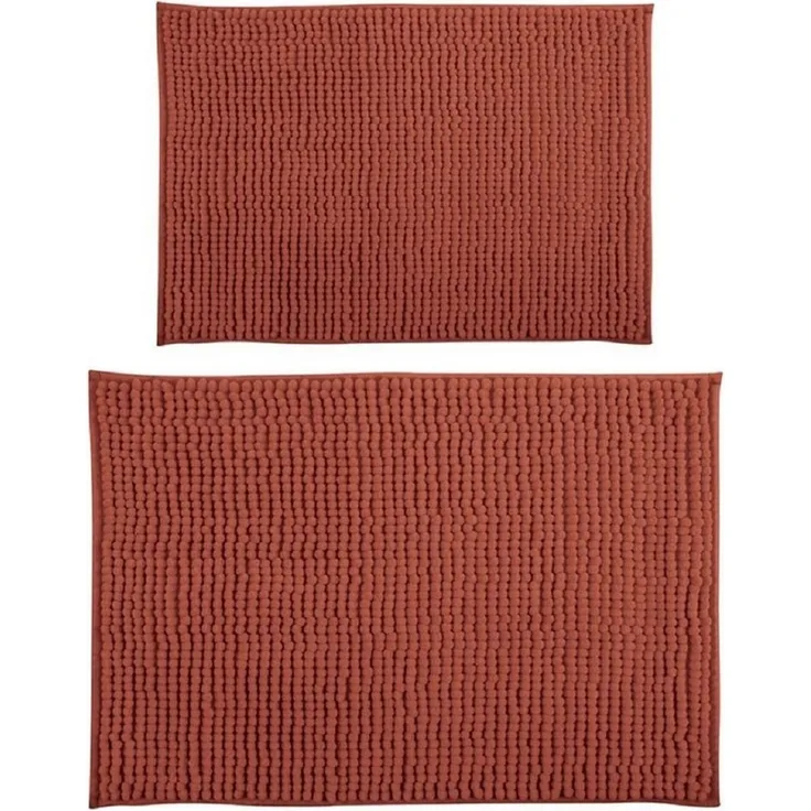 MSV Badteppich 2er Set Badvorleger Duschvorleger Chenille Hochflor Badematte 40x60 cm + 60x90 cm – Terracotta Rot