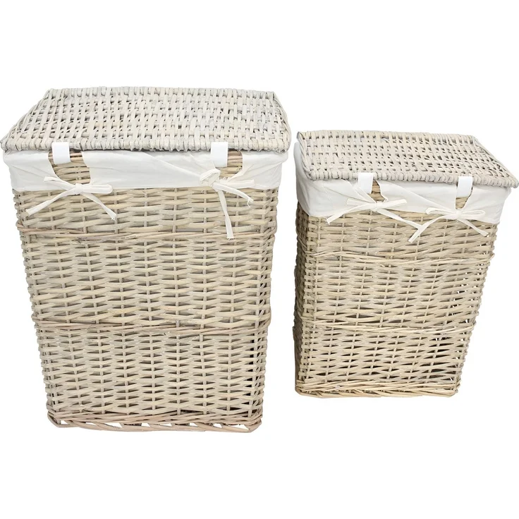 Dekoleidenschaft Wäschekorb "Modern Grey" aus Weide mit Deckel und Stoffeinsatz, Wäschesammler (2 St, im Set), Aufbewahrungskorb, Flechtkorb, Wäschebehälter, Laundry Basket Set – Bild 2