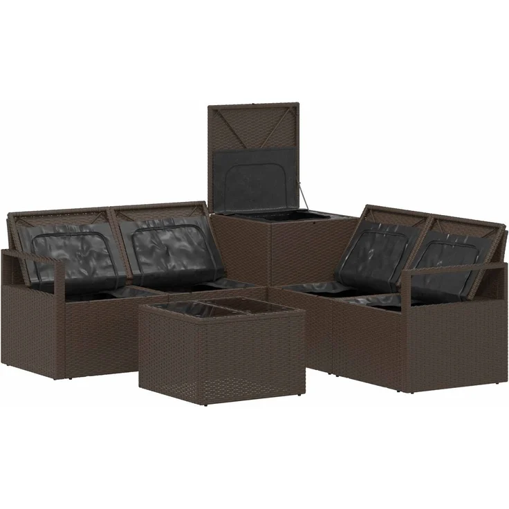 vidaXL Sofa Set 6 stk. Braun und Creme Weiß Polyrattan und Stahl 3447240 – Bild 7