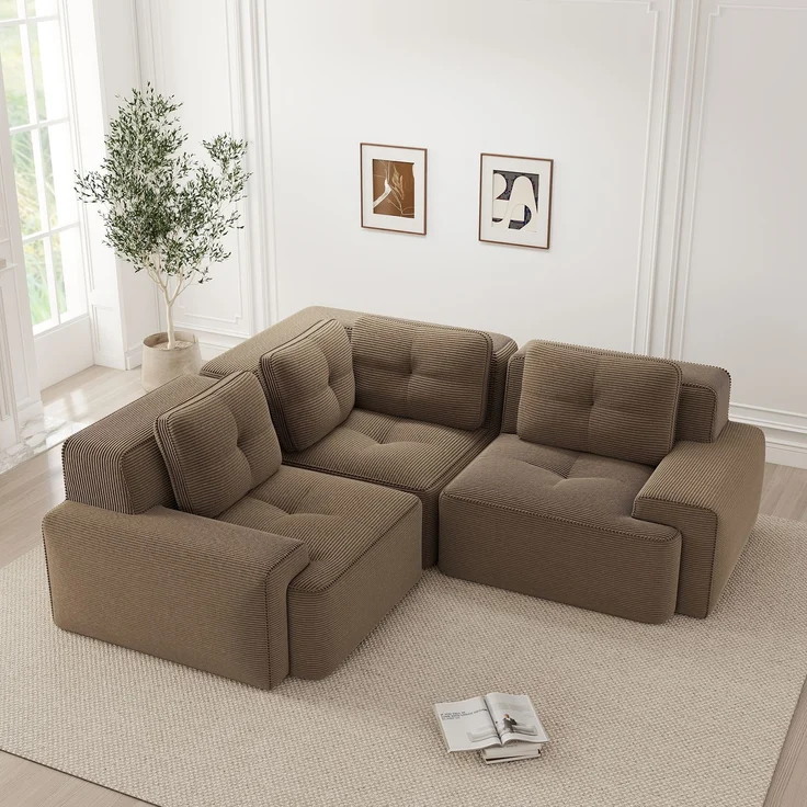EINHOM Rahmenloses Sofa für das Wohnzimmer, Bürosofa, modulares Kombinationssofa, bequemes, gepolstertes Tiefsitzsofa aus Cordstoff, keine Montage erforderlich, rutschfestes Design. braun – Bild 3