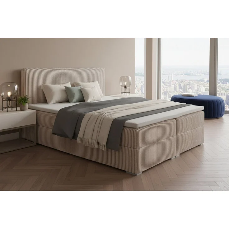 Deine Möbel 24 Boxspringbett LON IV Boxspring Komplettbett Polsterbett Bonellfederkernmatratzen (Cord Beige Creme Grau Dunkelgrau Graphit Schwarz, 1-St, Boxbett Cord Cord-Samt 140x200 160x200 180x200 200x200), inkl. Bettkasten Topper Matratzen H3 H4 – Bild 2