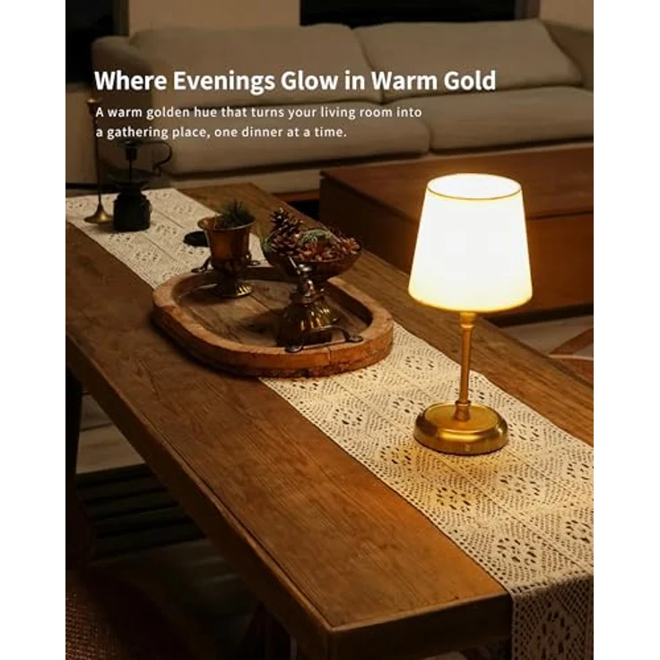 LuminexDesigns Bettlampen Wiederaufladbare Kabellose Tischlampen 5200 mAh für Wohnzimmer mit Inklusive Glühbirne Dimmbar Touch-Steuerung 3-in-1 Lampenschirm für Schlafzimmer Esszimmer Home-Dekor Gold – Bild 3