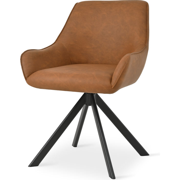 GOEURVANT 1178 Esszimmerstühle 4er-Set mit Armlehnen, 360° Drehbar, Kunstleder - Braun – Bild 5