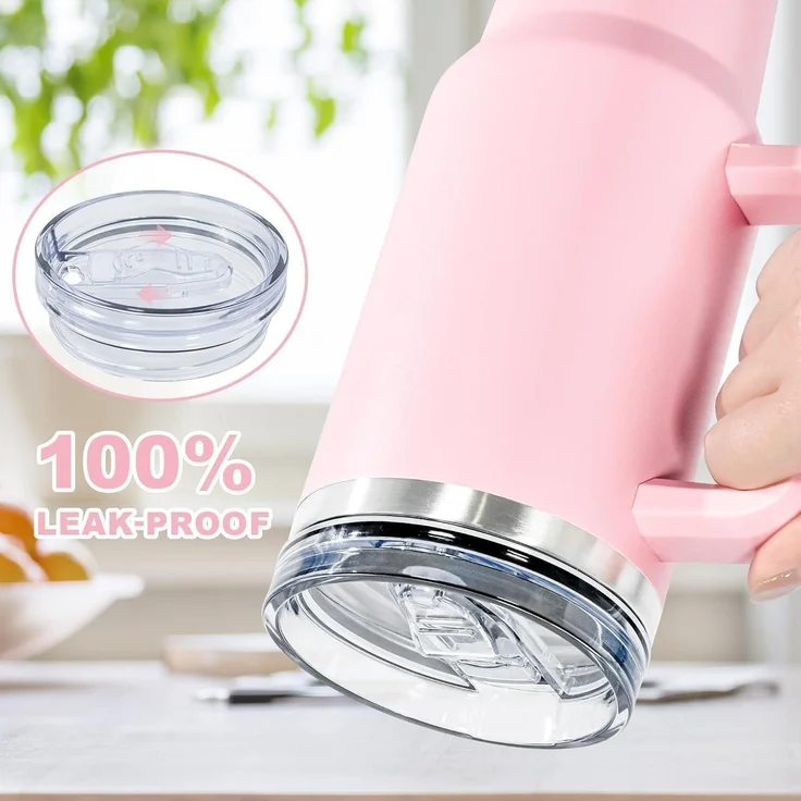 Thermobecher Strohhalm Henkel 1,2L Auslaufsicher Edelstahl Vakuumisoliert – Bild 3