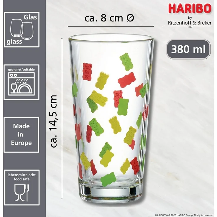 Ritzenhoff & Breker Gläser-Set HARIBO Allover, 380 ml, 2-tlg, Glas, spülmaschinengeeignet – Bild 3