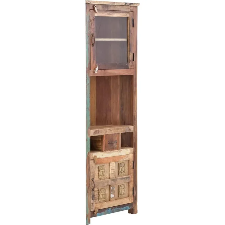 massivum Eckhochschrank Sumana 65x185x30 cm braun Massivholz Altholz Boho rustikal Badmöbel Hochschrank Buddha Design
