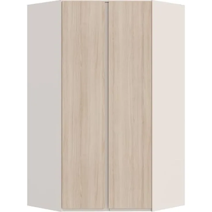 Forte PANOPTIK Eckkleiderschrank 120, moderner Schrank, 2-türig, Schlafzimmer, Jugendzimmer, platzsparend, Kaschmir|Beige|Riva Eiche Holzdekor, 116,8 cm breit x 210,5 cm hoch x 117 cm tief