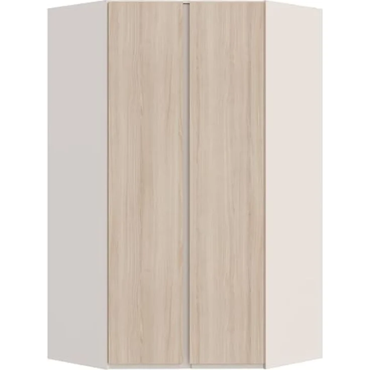 Forte PANOPTIK Eckkleiderschrank 120, moderner Schrank, 2-türig, Schlafzimmer, Jugendzimmer, platzsparend, Kaschmir|Beige|Riva Eiche Holzdekor, 116,8 cm breit x 210,5 cm hoch x 117 cm tief – Bild 1
