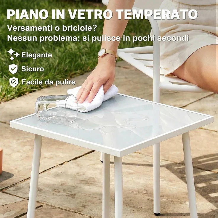 3-teiliges Bistrò-Set: Glastisch und 2 Stühle, weiße Gartenmöbel. – Bild 9