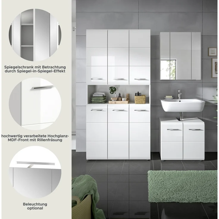 Badezimmer-Set >Ice< in Weiß / Weiß Hochglanz - 165x185x30cm (BxHxT) – Bild 8