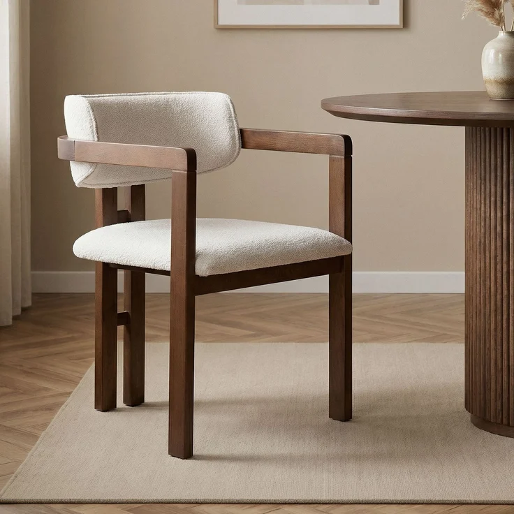Modern Beech Wood Chair with Chenille Texture Fabric, Easy Clean, White & Dark Walnut, 54 x 76 x 54 cm | Comfortable 5 cm Foam Seat, Perfect for Home Office & Contemporary Spaces – Bild 1