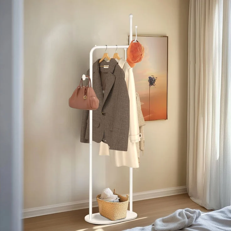 Todeco Kleiderständer Marmorsockel, 50x30x180 cm Garderobenständer mit 6 Haken, Jackenständer für Flur Schlafzimmer Wohnzimmer – Bild 2