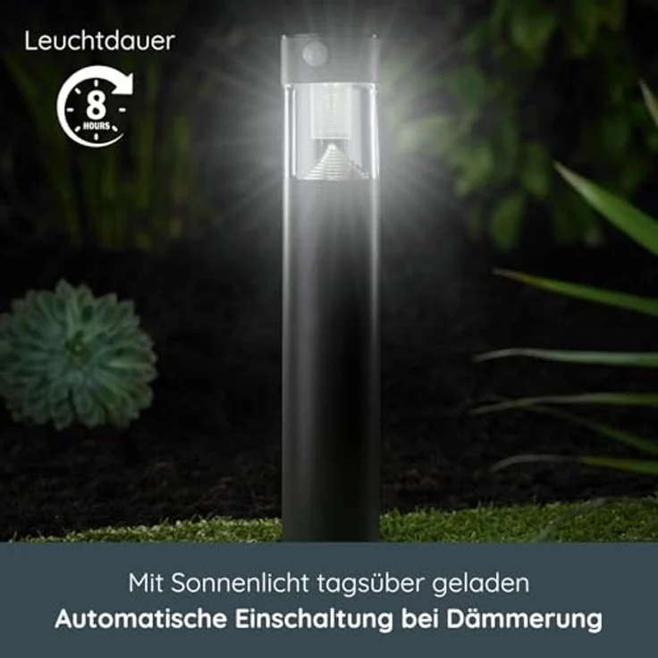 MeLiTec Solar Gartenleuchte rund/ eckig mit Bewegungsmelder, Edelstahl silber / anthrazit : Rund : Anthrazit – Bild 2
