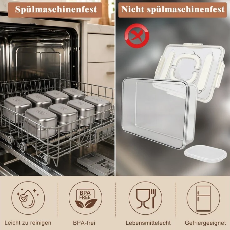 OSTWOLKE Frischhaltedose Snackbox mit 8 Fächern aus Edelstahl, Snackschale mit Deckel und Griff, Edelstahl 304 + PP, Snackbox für Obst, Gemüse, Kekse, Nüsse, Snackdose für Picknick Party – Bild 4