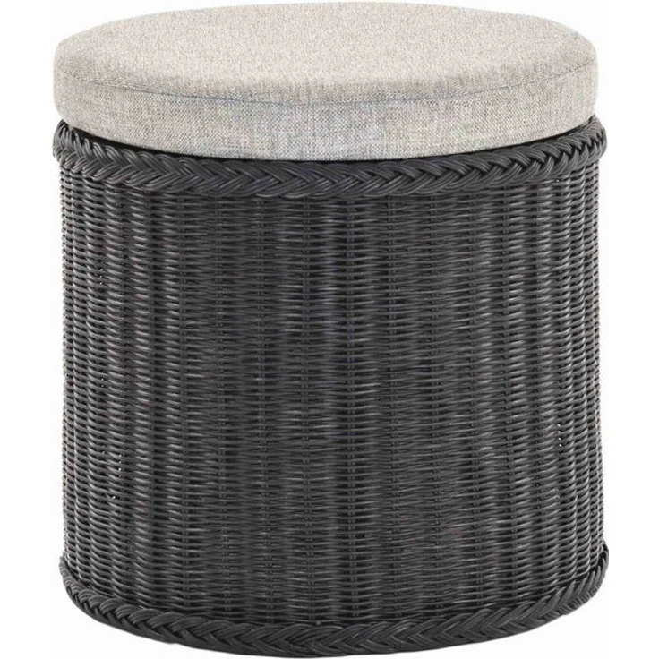 Krines Home Wäschekorb Rattan Sitzhocker mit Stauraum Rund Badhocker Sitz gepolstert Deckel, mit gepolstertem Deckel, mit herausnehmbarem Inlett – Bild 4