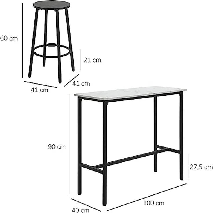 HOMCOM Bargruppe Bartisch mit Barhocker Set, 3-teiliges Bartisch Set für Esszimmer, (3-tlg) – Bild 7