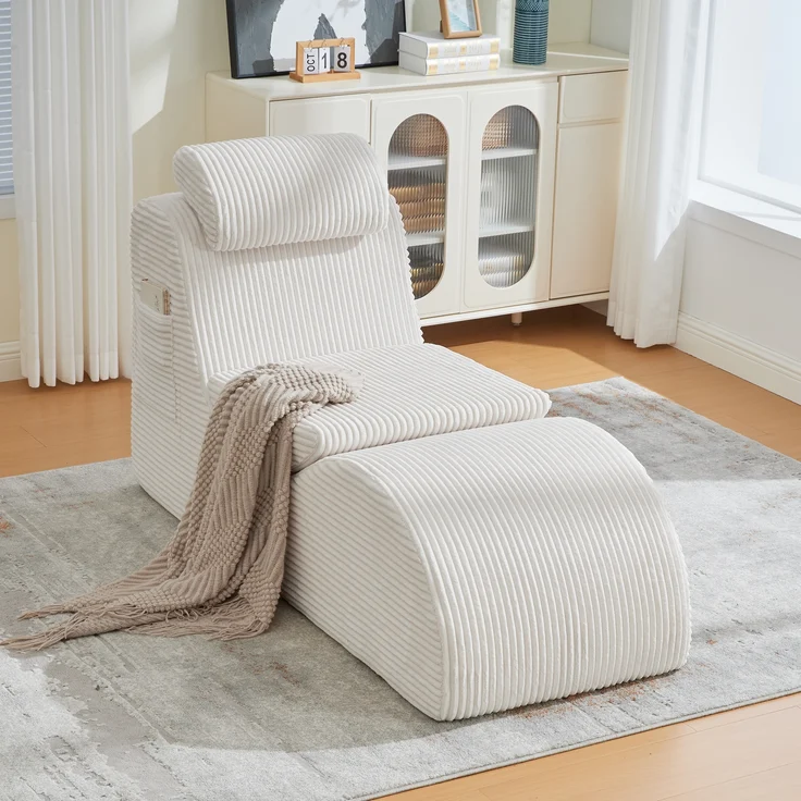 LVHOM Relaxsessel Ergonomisches Design, Lesesessel mit verstellbarer Kopfkissen und Sitzkissen, Fernsehsessel mit Seitentasche, Cord Bezug, bis 200kg belastbar – Bild 9