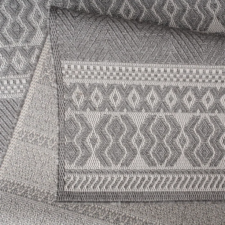 Paco Home In-& Outdoor Teppich Balkon Terrasse Küchenteppich Modernes Boho Ethno Muster, Grösse:80x150 cm, Farbe:Grau 4 – Bild 5