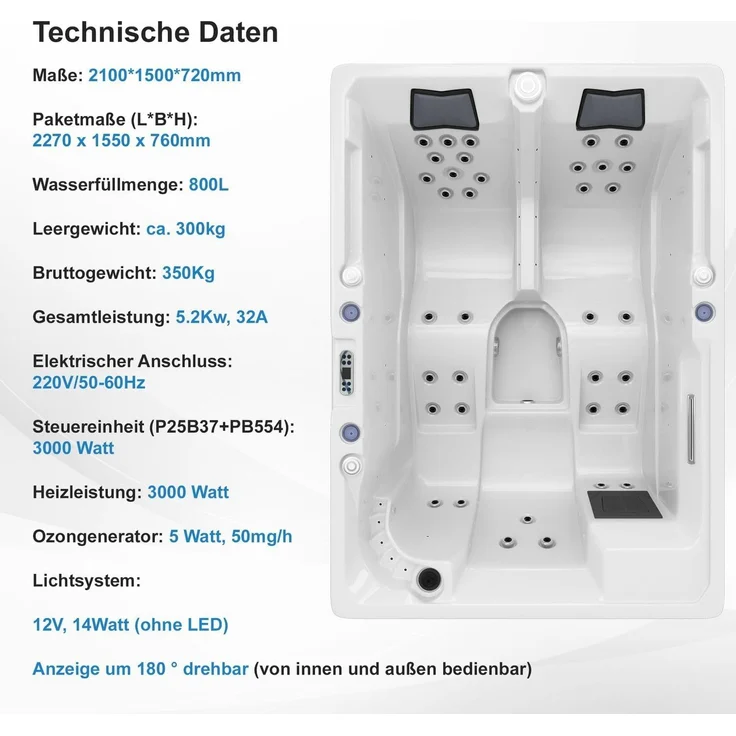 TroniTechnik Whirlpool Outdoor Whirlpool ELBA weiß, (3-tlg), mit integrierter LED Beleuchtung, Massagefunktion und Wasserspiel – Bild 4