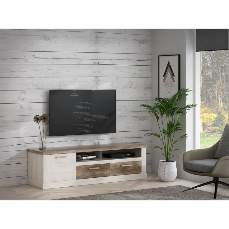 FORTE Duro TV-Unterschrank, Holzwerkstoff, Weiß/Beige/Braun, 179,2 x 52 x 52 cm