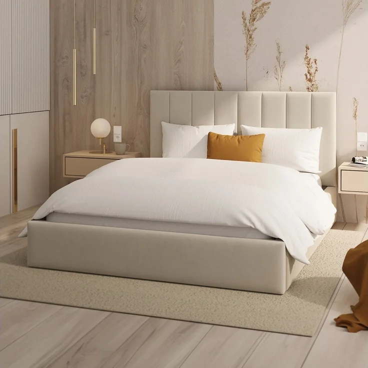 FDM Polsterbett KAJA modern mit Bettkasten MADE IN EU - mit hochwertigem Paris Bezug (verfügbar 90x200 120x200 140x200 160x200 180x200cm, Bettrahmen, Bett, mit großen gepolsterten Kopfteil, mit Bettkasten zum aufklappen), Hebbarer Metallrahmen, Bettkas... – Bild 5