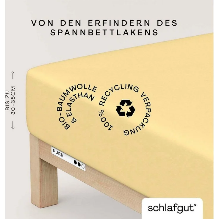 Schlafgut 'Pure' Spannbettlaken, Gummizug: rundum, für Matratzen bis 30cm Höhe, Bio-Baumwolle mit Elasthan, Yellow Mid, XL 180x200 cm - 200x220 cm – Bild 1