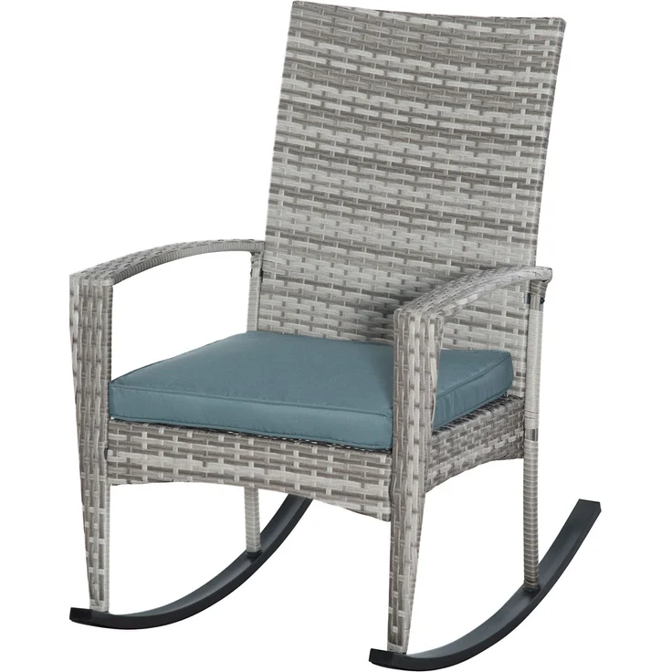 MELAYR, Schaukelstuhl Schwingsessel Gartenstuhl mit Kissen, Polyrattan+Metall, Grau, 66 x 88 x 98 cm – Bild 2