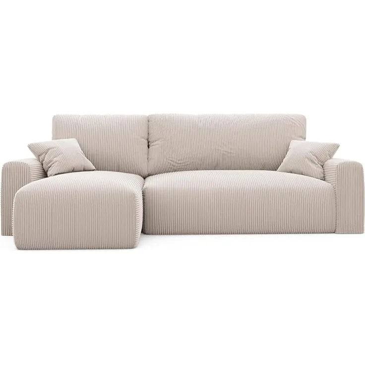 Ecksofa 244 x 106 cm mit Schlaffunktion (200 x 125 cm) – 3-Sitzer-Ecksofa aus Cord mit Bettkasten – Wohnzimmer-Eckcouch