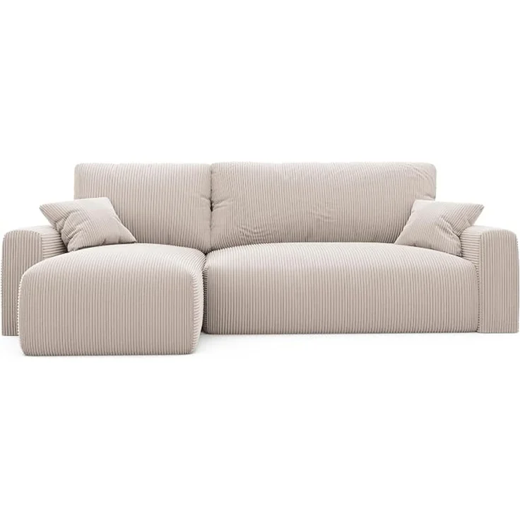 Ecksofa 244 x 106 cm mit Schlaffunktion (200 x 125 cm) – 3-Sitzer-Ecksofa aus Cord mit Bettkasten – Wohnzimmer-Eckcouch – Bild 1