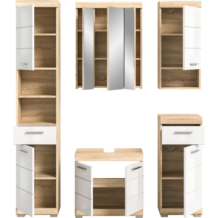 Badezimmer-Set >Lambada< in sonoma eiche hell/weiß - 164x191x34cm (BxHxT) – Bild 3