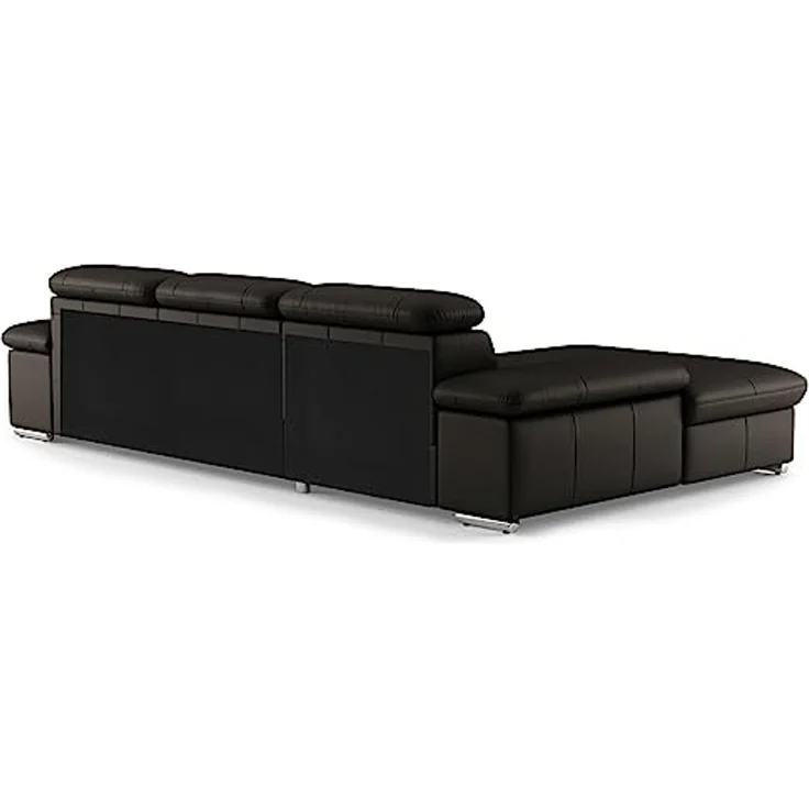 CAVADORE Echtleder-Schlafcouch Valerie mit XL-Longchair / Ecksofa mit Bettfunktion, Kopfteilverstellung + großem Longchair / 286 x 73 x 174 / Leder Dunkelbraun – Bild 5