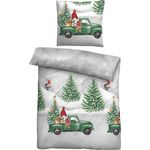 biberna Feinbiber Bettwäsche 0004102 WICHTEL & WEIHNACHTSBAUM, sturmgrau, 1x 135x200 cm + 1x 80x80 cm