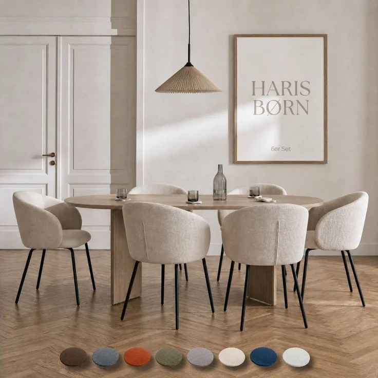 Haris Børn Esszimmerstuhl mit Armlehnen NØR - Hochwertige Polsterstühle für Esszimmer (Set, 6 St), Beige - Premium Esszimmer Stühle & Wohnzimmer Stühle – Bild 1