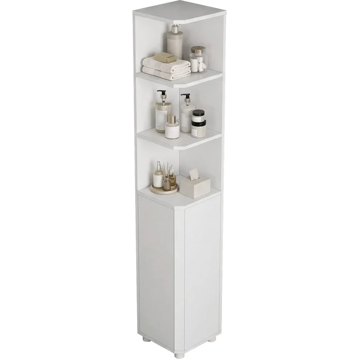 Halupeit Weißer Eckwaschtisch mit Stauraum, schmaler Doppeltürschrank, verstellbare Einlegeböden, 30,5 × 30,5 × 170,5 cm – Bild 2